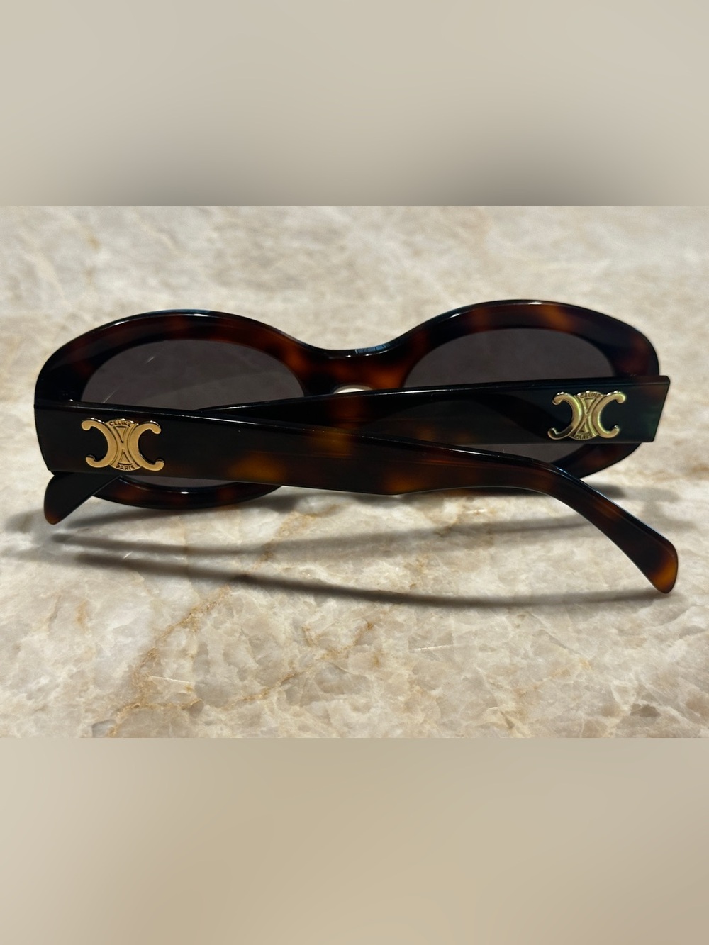 Celine TRIOMPHE Tortoise Oval Sunglasses with Dark Lenses